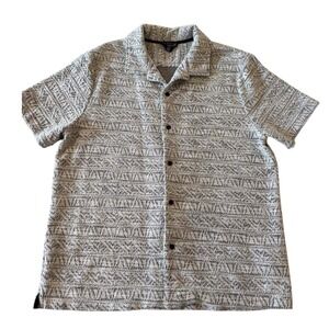 For The Republic Men Grey‎ Textured Knit Short Sleeve Button Down Shirt XL